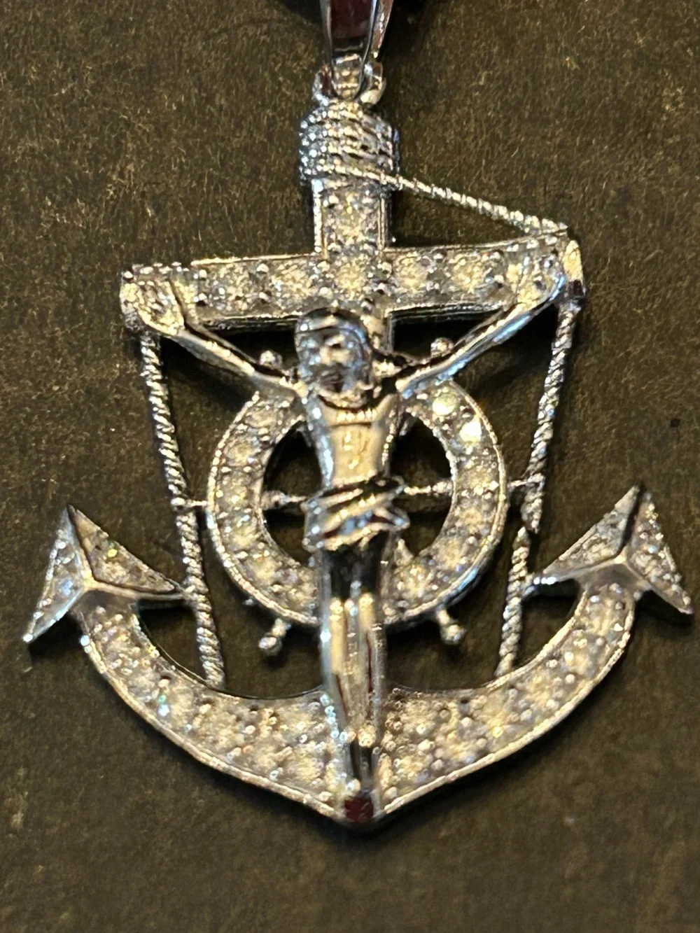 Men’s 925 SSilver Anchor & Crucifix Pendant Necklace w/ 1.50 CTW 💎Moissanite